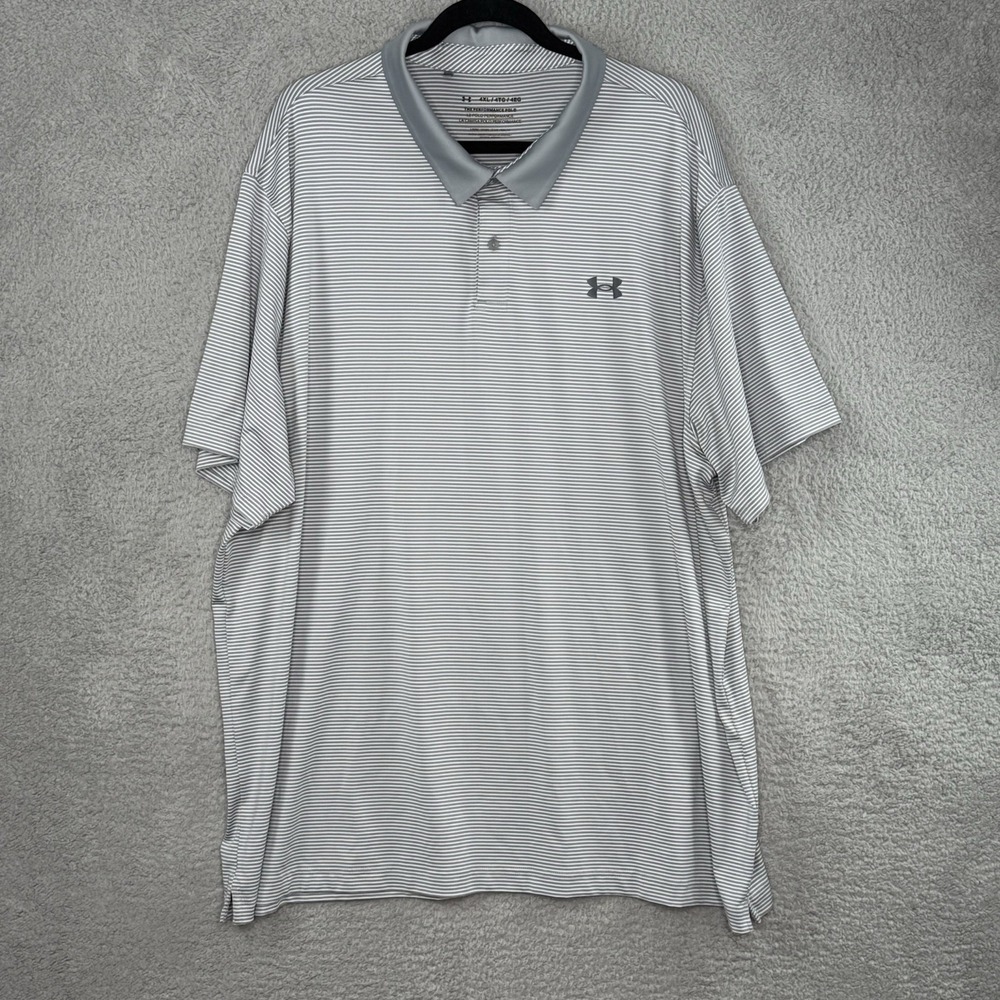 Under Armour Performance Polo Golf Shirt Men 4XL Striped Loose Heat Gear Gray